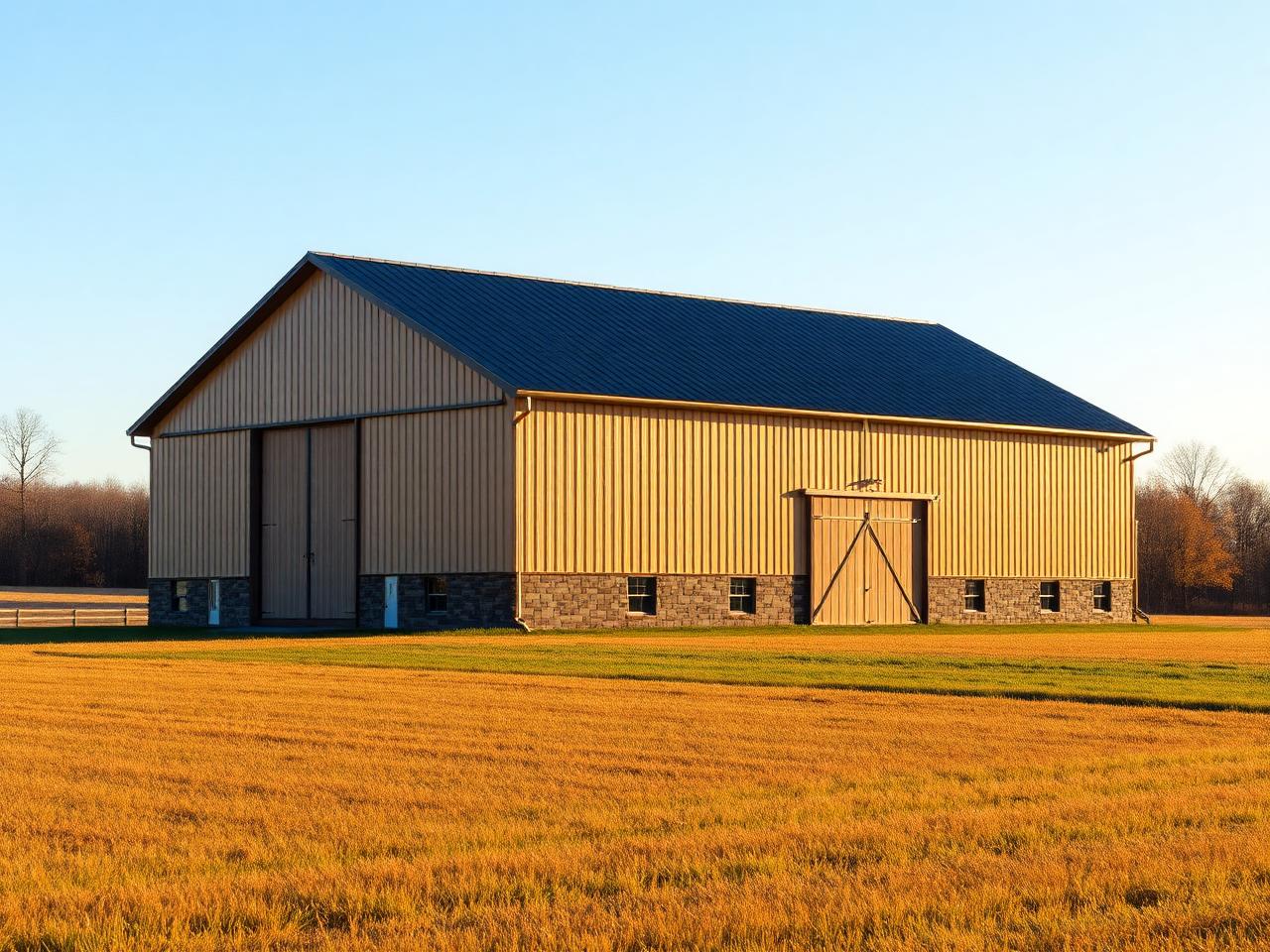 Representative photo of a post-frame pole barn building with metal siding on a rural Pennsylvania property